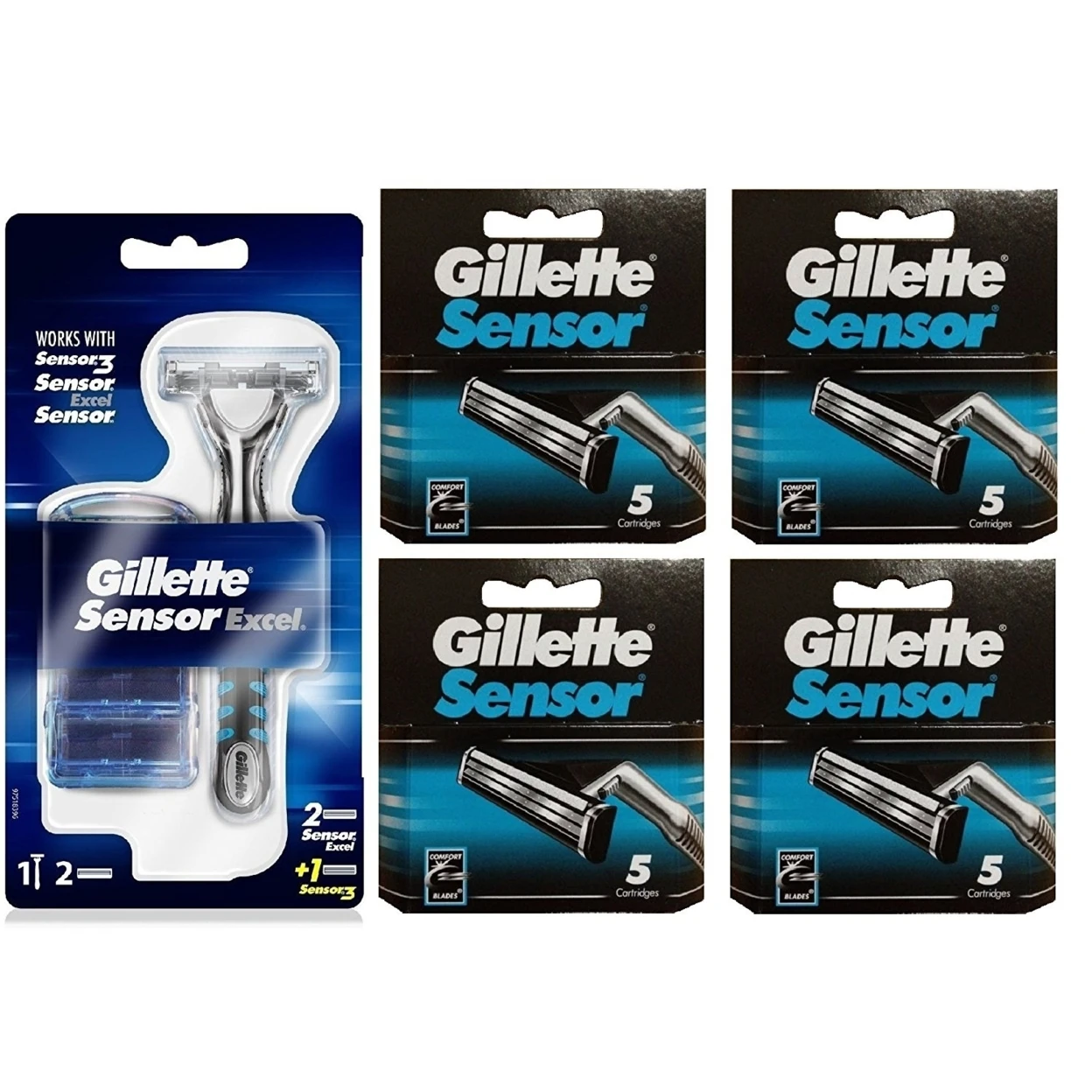 Gillette sensor Excel бритва с 3 картриджами + 5 Ct. сменные лезвия (упаковка из 4)|Бритва| |