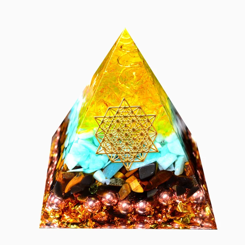 AURA REIKI Orgonite Rune High Frequency Energy Pyramid Aogen Chakra Crystal Decorations Bringing Fortune To Bring Good Luck Gift