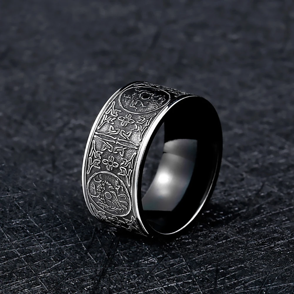 ProYearn 10 мм винтажное мужское кольцо из титановой стали нержавеющей с китайским God