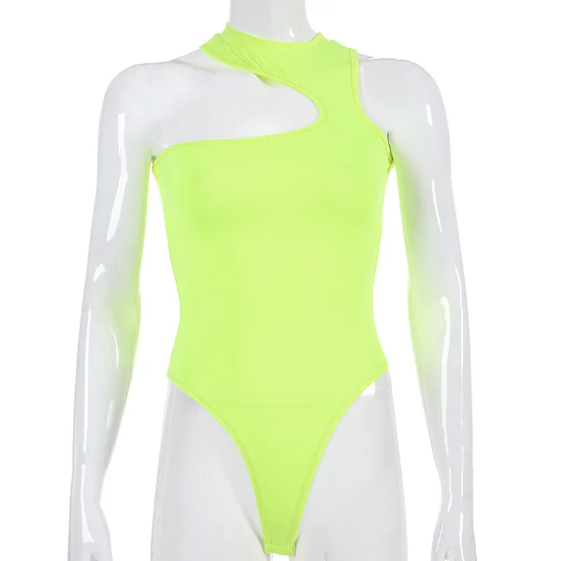 Женское боди с открытыми плечами AIUJXK неоново зеленый Повседневный хлопковый