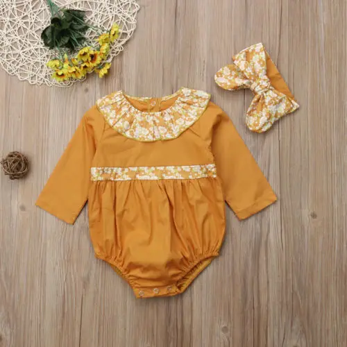 Pudcoco Baby Girls Bodysuit 2018 Toddler Newborn Girl Floral Jumpsuit Headband 2Pcs Outfits Clothing Autumn New | Мать и ребенок