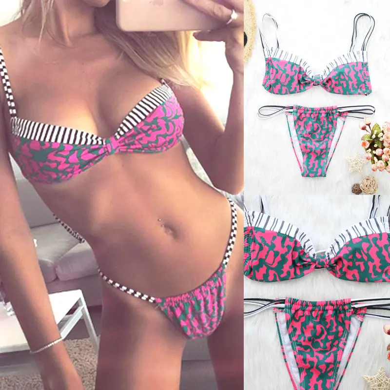 Fashion bikini bra sexy gorgeous suit swimsuit light striped beach swimwear |