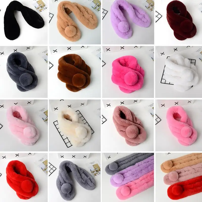 Winter Keep Warm Bib Korean Version Imitation Rabbit Bristle Three Tube Collar Women Fashion Casual Hair Ball Buckle | Аксессуары для