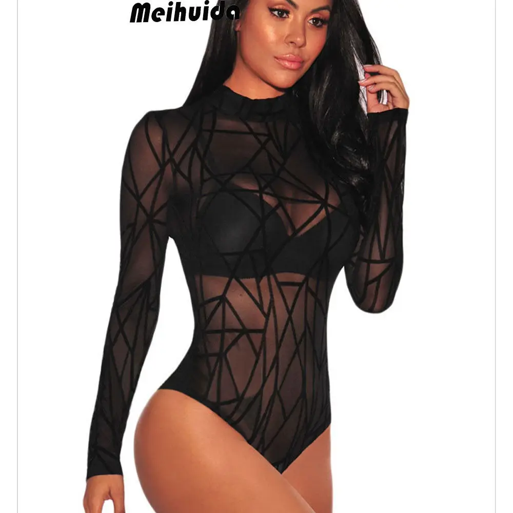 

Sexy Solid Turtleneck Slim lace Bodysuits Women 2019 summer Long Sleeve Bodycon Fitness Bodysuit