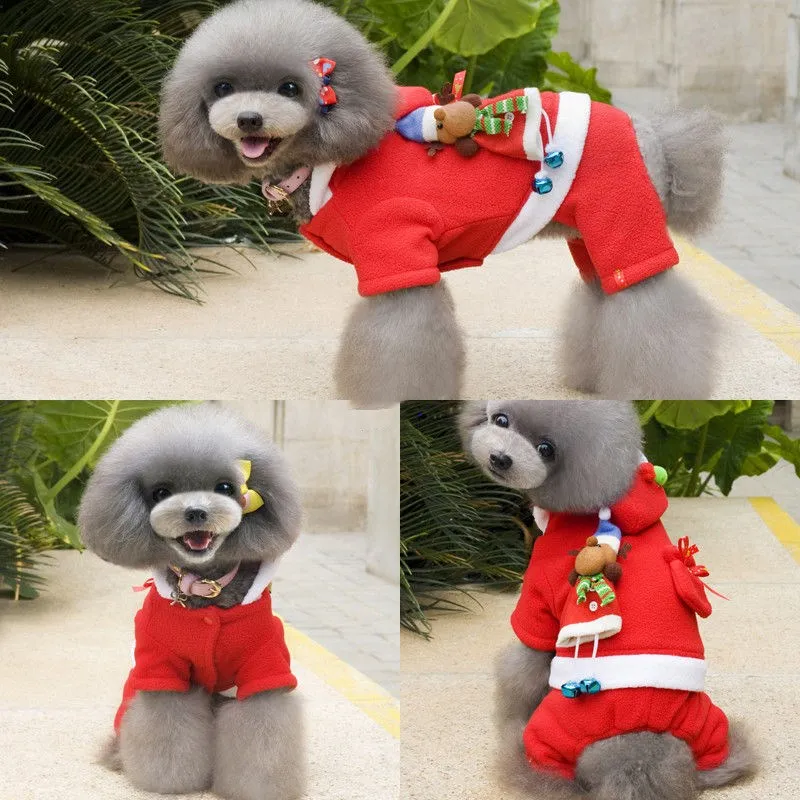 Рождественский костюм с капюшоном для собак кошек щенков комбинезон