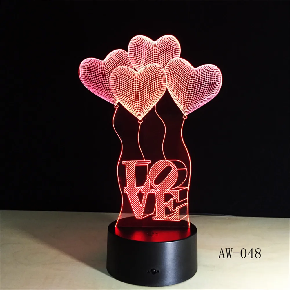 3D свадебный ночник с четырьмя сердцами LOVE цветной акриловый стерео светильник