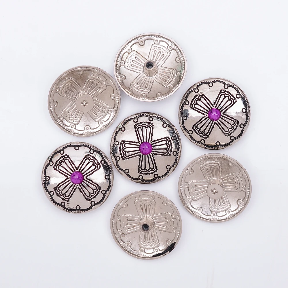 10pc 29MM Silver PURPLE Bead Windwill Cross Engraved DIY Craft Saddle Conchoes Screw Back | Украшения и аксессуары