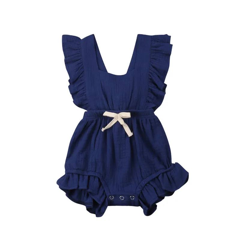 

Newborn Baby Girls Ruffles Ruffles Romper Bodysuit Jumpsuit Backless Criss-cross Bowknot Bodysuit One-piece Outfits Sunsuit 0-2T