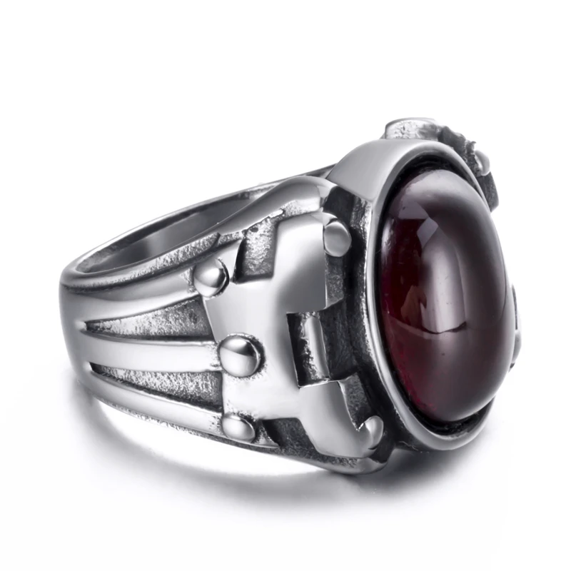 Мужское кольцо из нержавеющей стали Elfasio овальное красное синтетическое