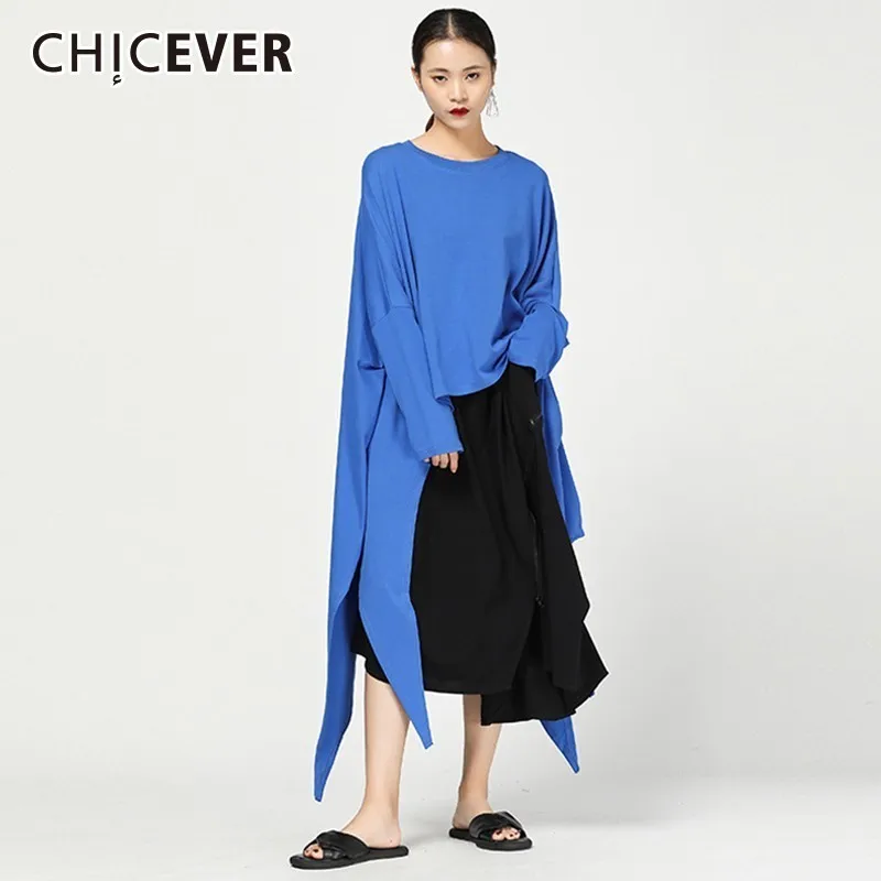Футболка CHICEVER женская с круглым вырезом Топ длинным рукавом летучая мышь