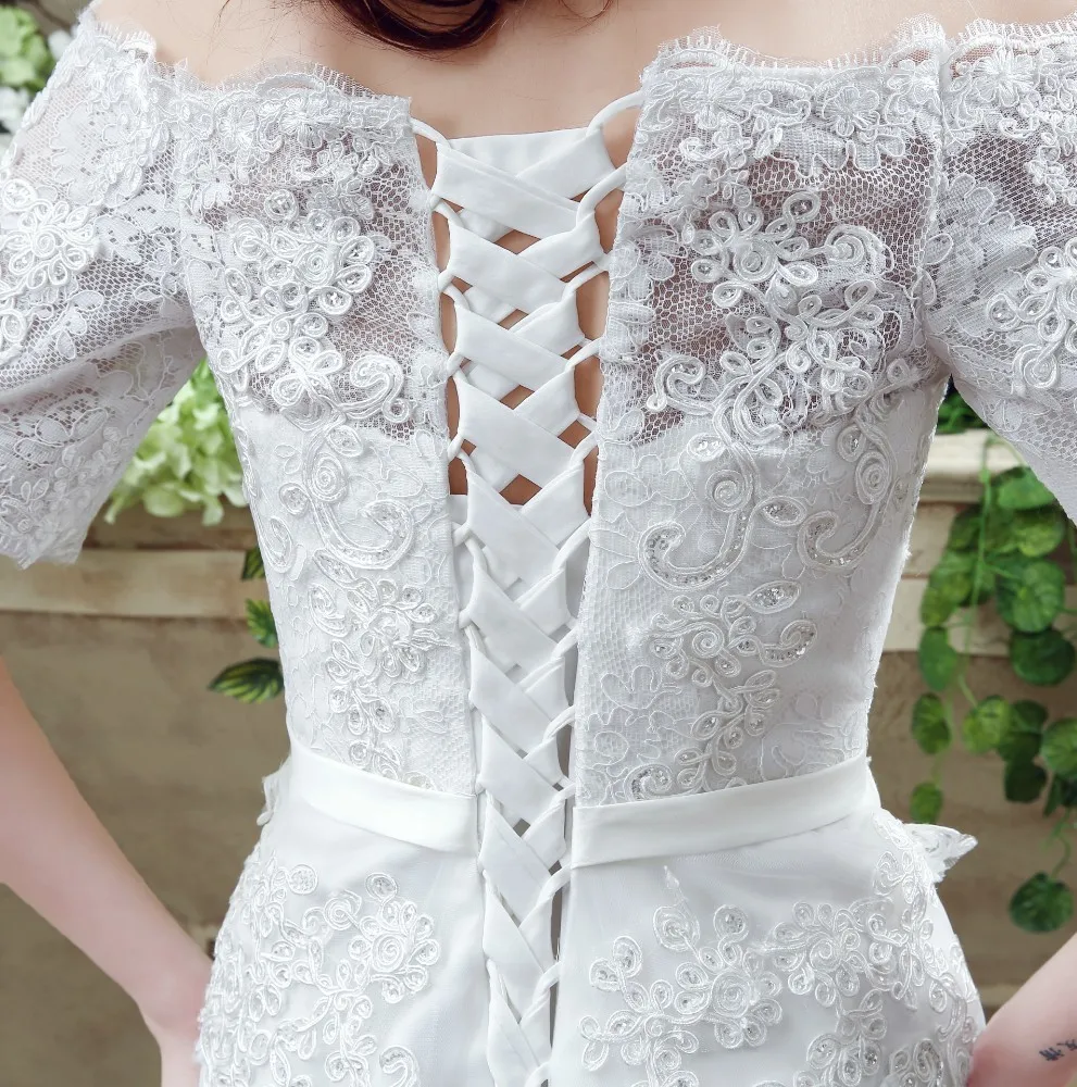 Vivian's Bridal 2018 свадебное платье с открытыми плечами и коротким рукавом Кружевное