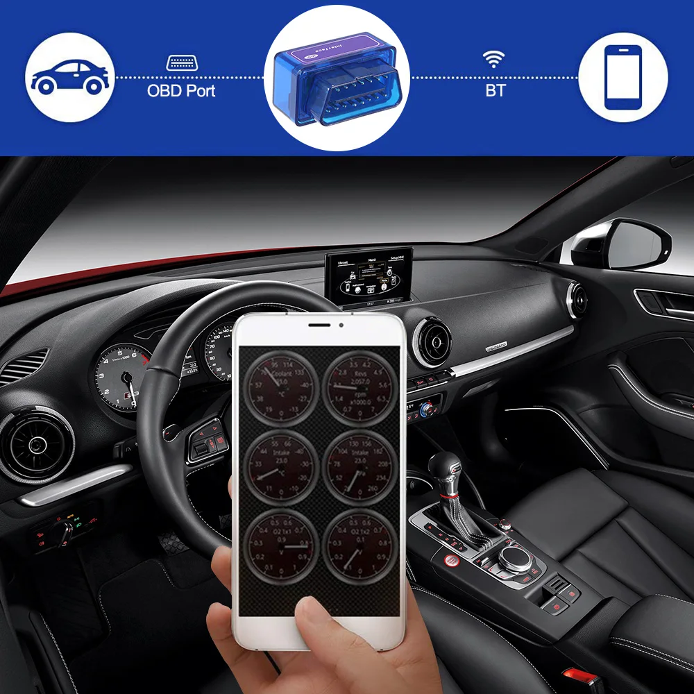 Синий мини сканер OBD инструмент детектор с BT соединение для Android Windows сервисный