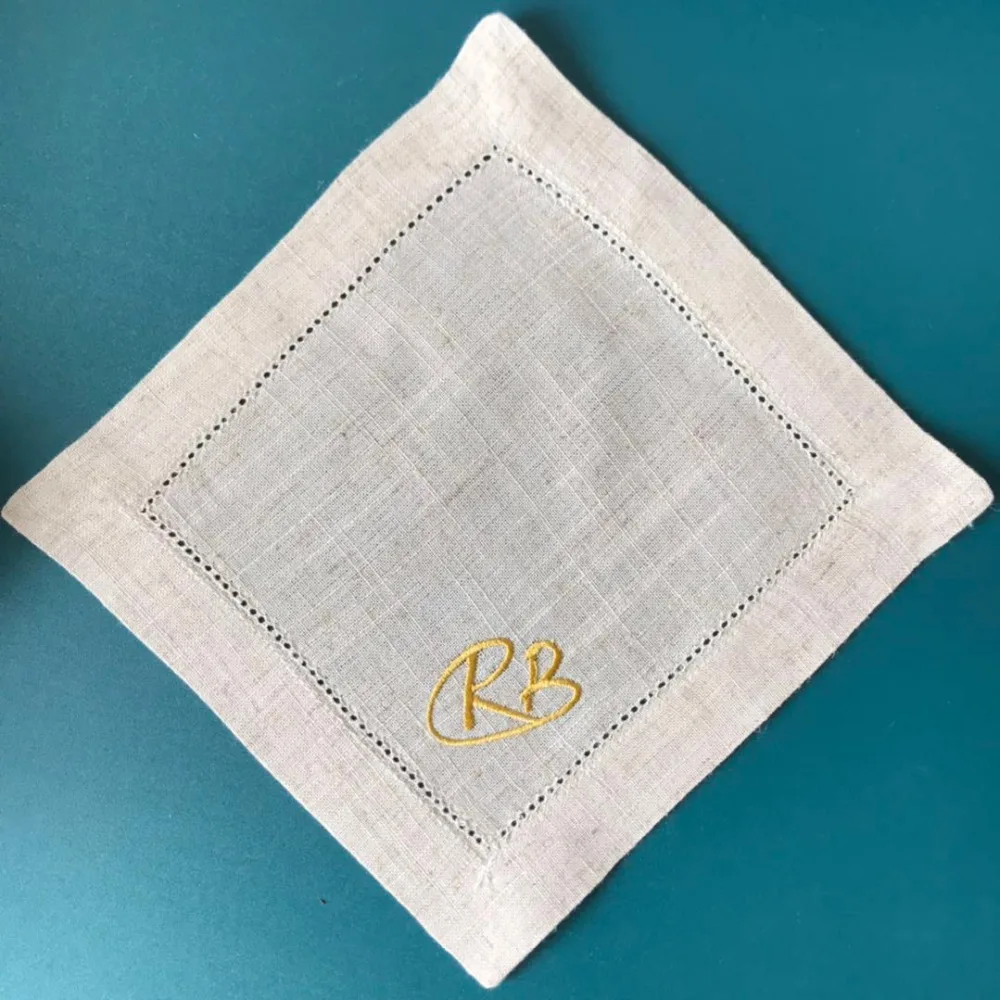 Коктейльные салфетки с монограммой Hemstitch естественного цвета 7 8 &quotx 8&quot|Столовые