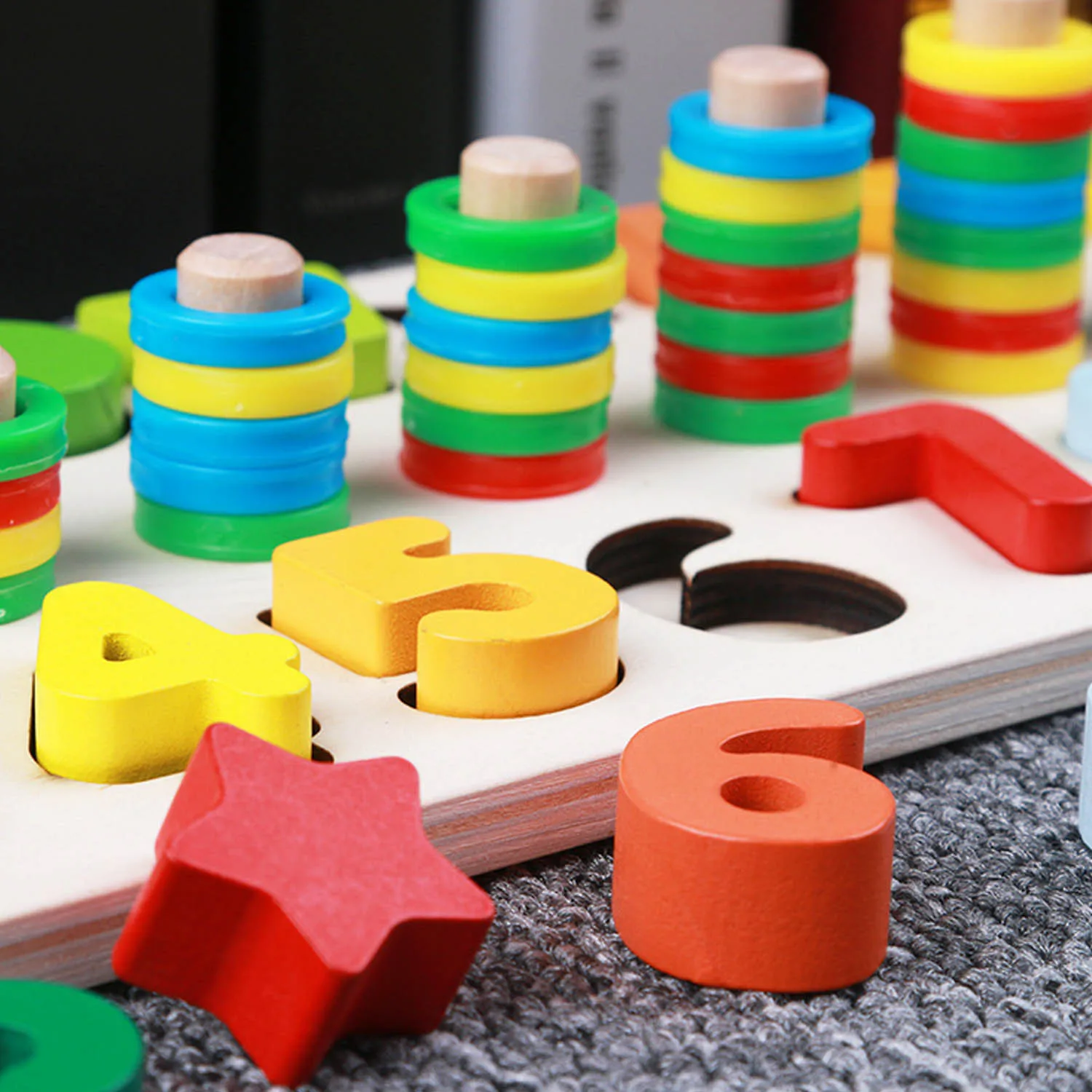 Besegad Kids Colored Wooden Geometric Number Shape Matching Sorting Board Puzzle Math Digital Counting Jigsaw Learning Toy | Игрушки и