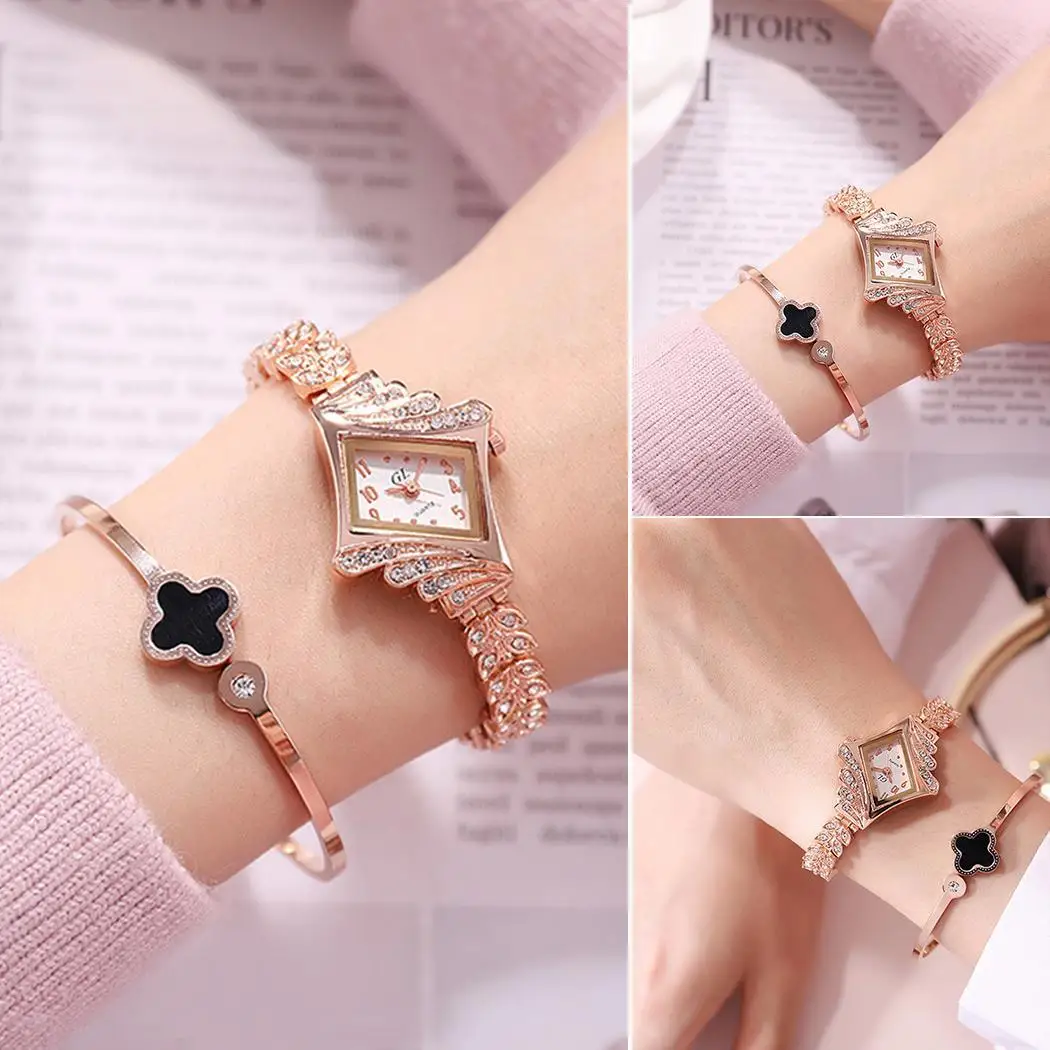 New Women Fashion Lozenge Shape Analog Complete Schedule 9mm Quartz Wrist Watch Bracelet Easy To Read Bangle | Наручные часы