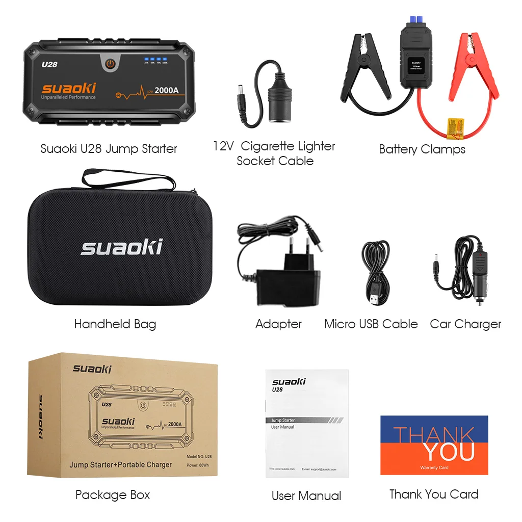 (Из Испании) Suaoki U28 2000A пиковый стартер портативный внешний аккумулятор
