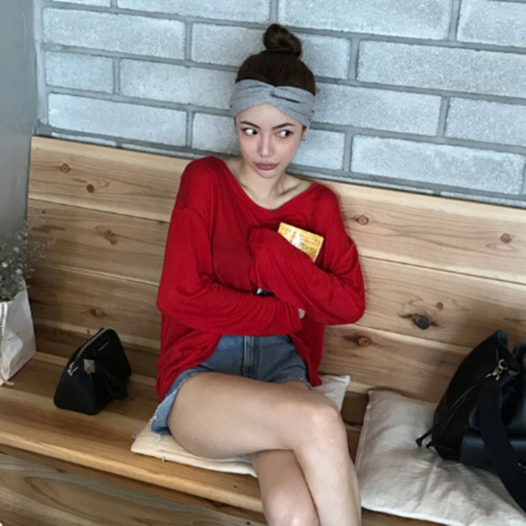 Женские красные свободные топы с o-вырезом осенние женские повседневные футболки
