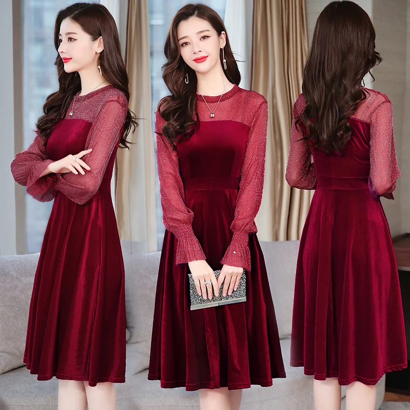 Spring Autumn Women O Neck Long Sleeve Loose Solid Vestido Casual Elegant Mesh Patchwork Party Dress Plus Size | Женская одежда