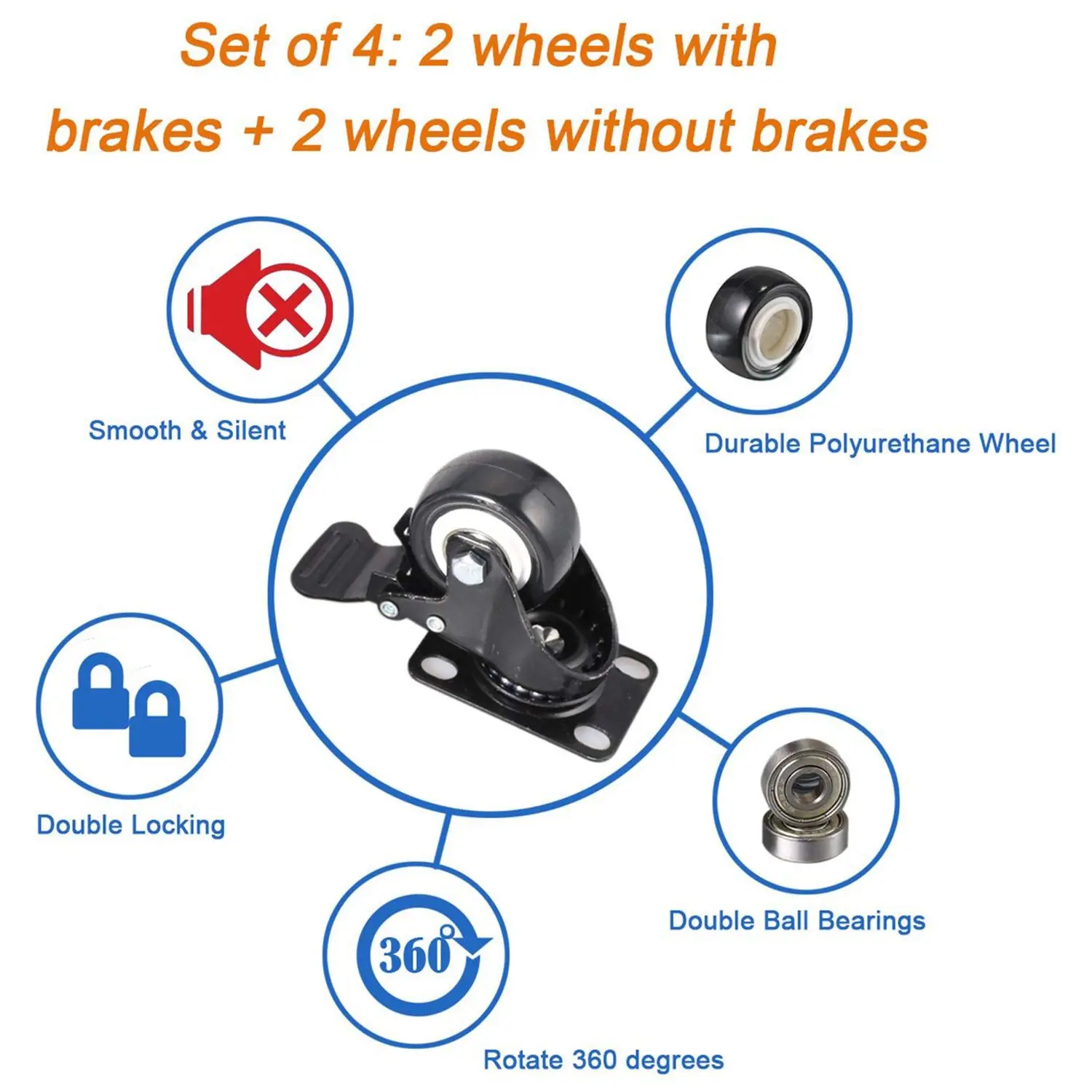 CNIM Горячие 4 шт 2in PU сверхпрочные колесики колеса Полиуретана Поворотные ролики с