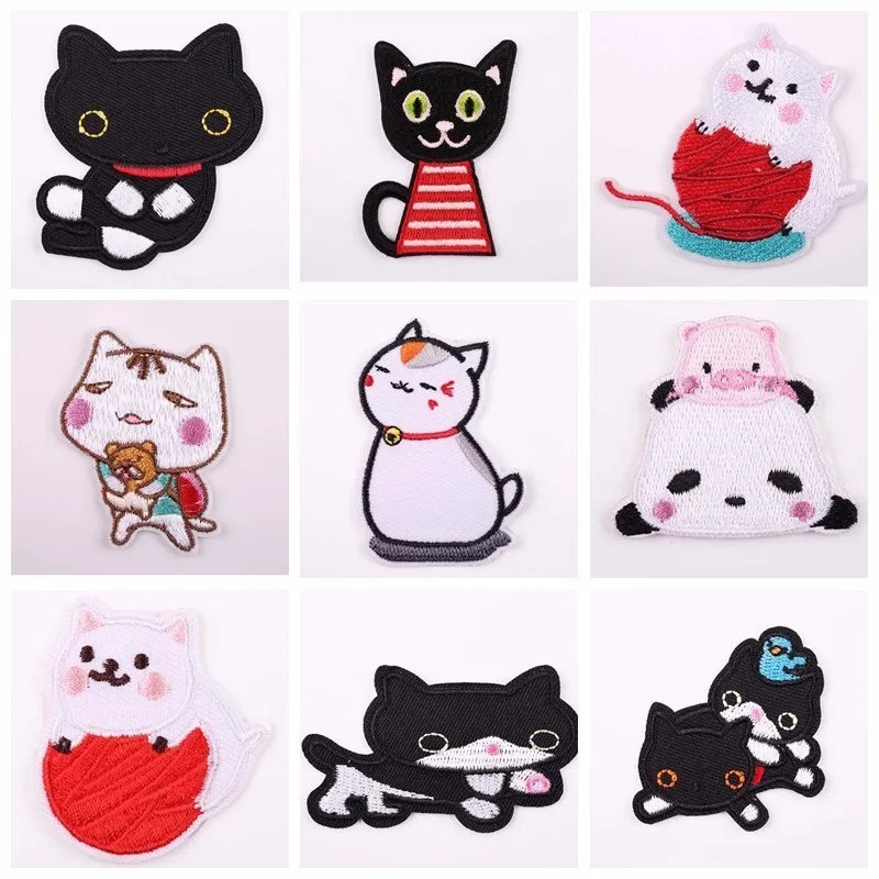 Цветок Кот мультфильм Животные Вышитые нашивки для одежды DIY Полосы Аппликация