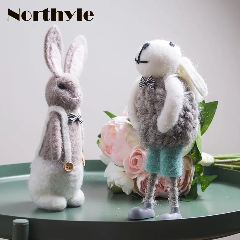 Fleece Rabbit Figurine Home Decoration Wool Bunny Christmas Gift Miniature Party Children's Desk Decoration|Статуэтки и