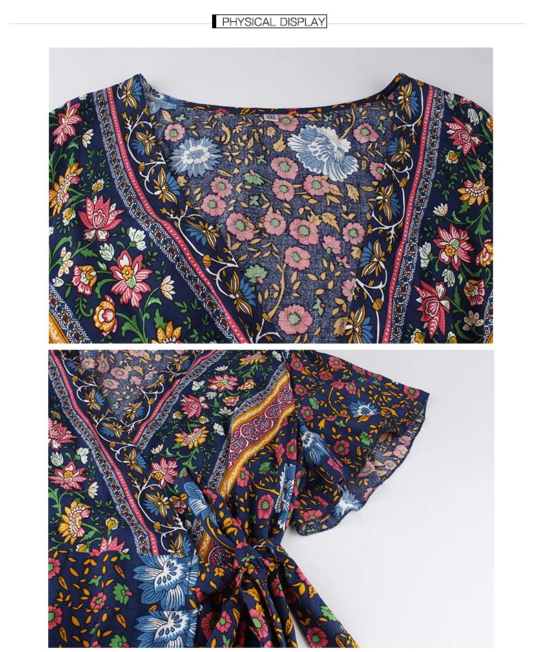 MagicPark XL-4XL Women Summer Dress Original Design Boho A Line Short Sleeve Plus Size Bandage Floral Print Clothes For | Женская одежда