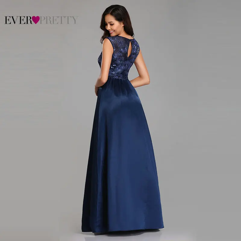 Новые темно-синие длинные платья подружек невесты Ever Pretty A-Line Кружева блестками