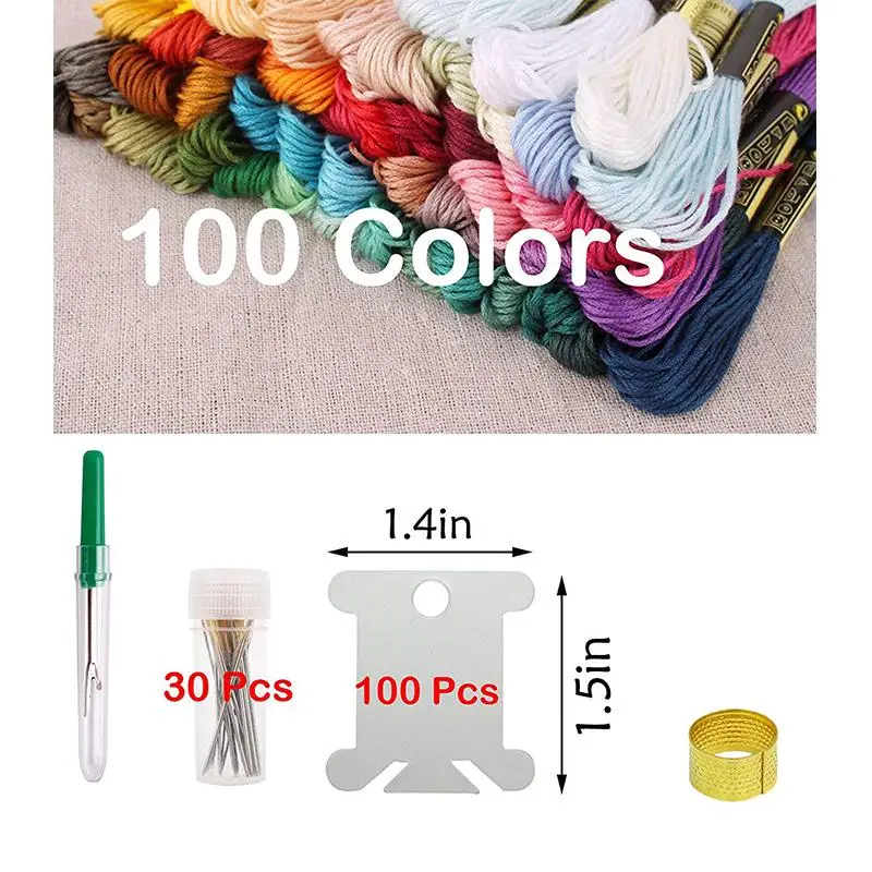ABGC Embroidery Floss 100x Skeins Random Color Cross Stitch Threads Plastic Bobbins Thread with Needles | Дом и сад