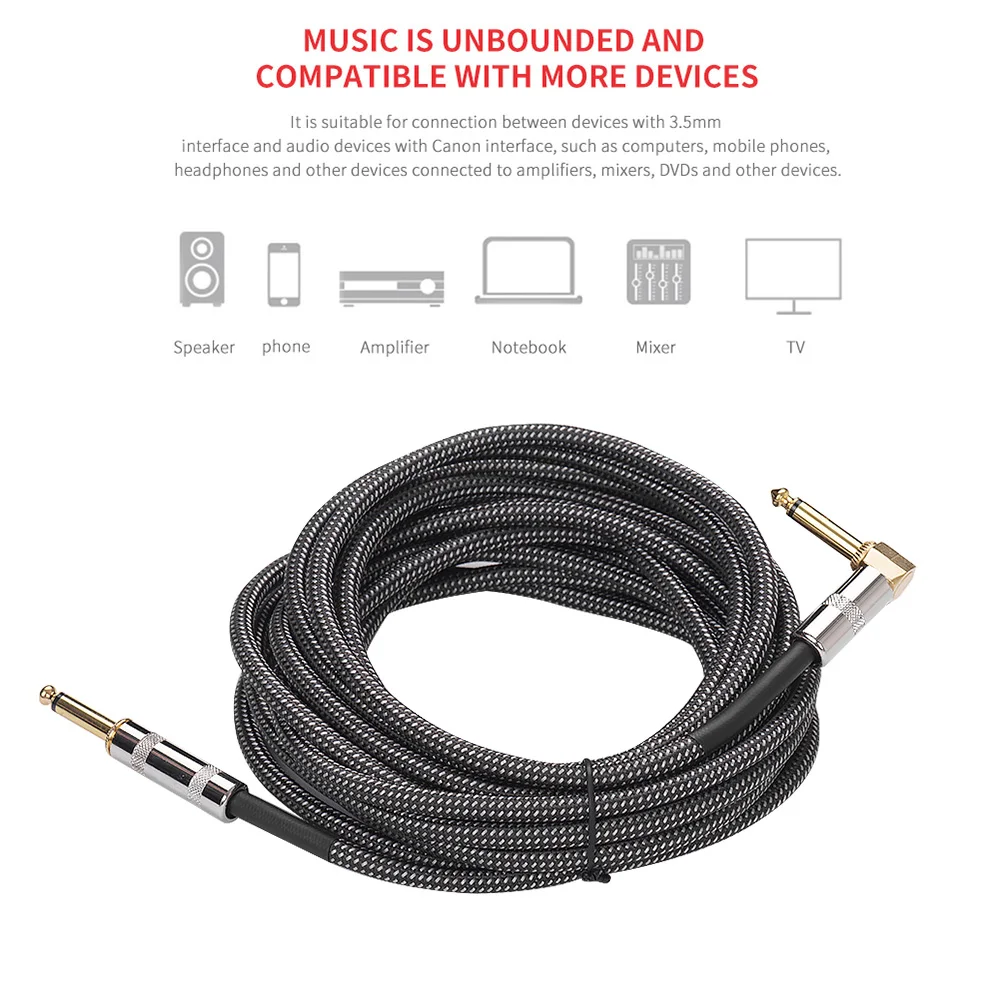 

Musical Instrument Audio Guitar Cable Cord Straight to Right-angle Gold-plated TS Plugs PVC