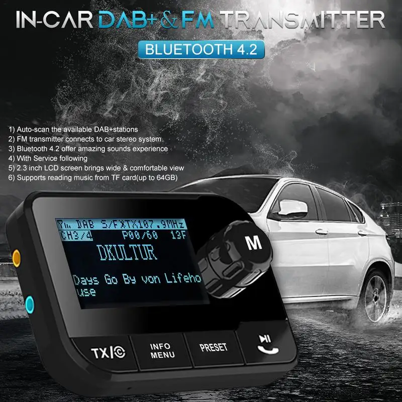 Автомобиль dab цифровой адаптер радио FM передатчик bluetooth ресивер MP3 плеера с Crystal