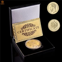 1901 russian tsar nicholas ii emperor gold plated figure replica commemorative coin collection wluxury box protection