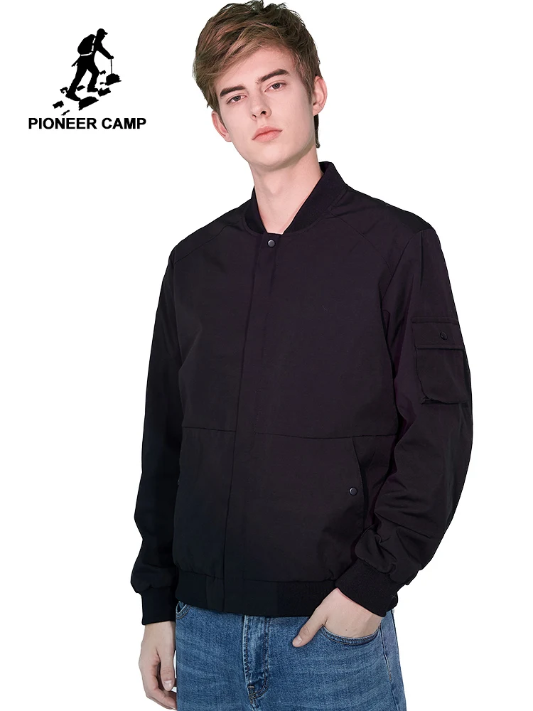 Мужская куртка Pioneer Camp весенне осенняя однотонная черная Модная тонкая бомбер на