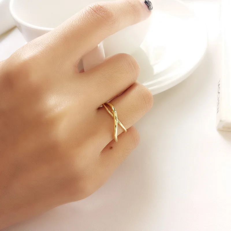 

Pure 925 Silver New Design Creative Concise Rose Gold Irregular Double Rings Fine Jewelry