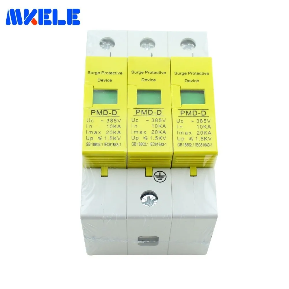 

High Quality House Surge Protector Protective Low-voltage Arrester Device SPD 3P 10KA~20KA ~385VAC Makerele Free Shipping