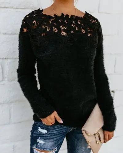 Теплые зимние толстовки с круглым вырезом Женский пуловер толстый вязаный Топ
