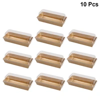 10pcs kraft paper rectangular bread cake sandwich snack wrapping boxes packing box with clear plastic lids