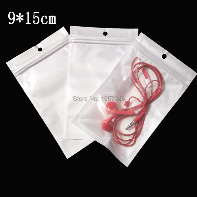

DHL 9*15cm White/Clear Self Seal Zipper Plastic Retail Storage Bag with Hang Hole for iphone XS earphone data cable home adapter