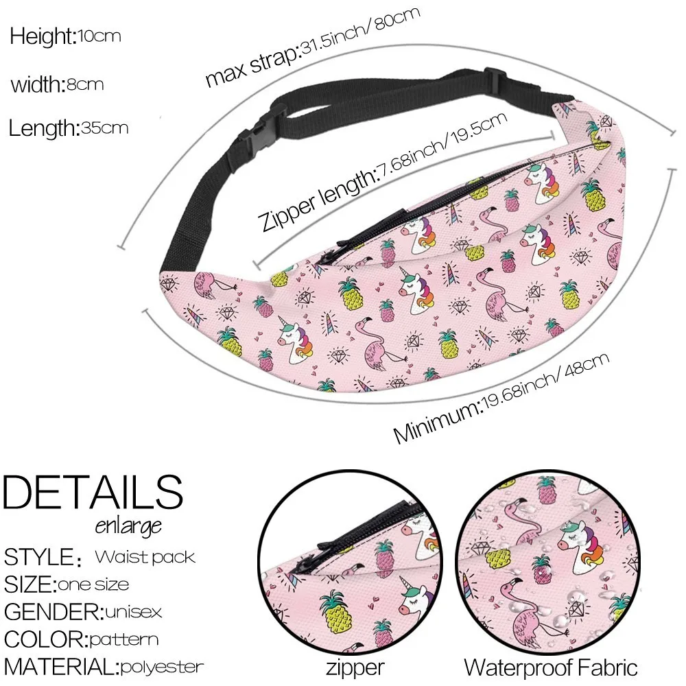 Deanfun Водонепроницаемая Женская поясная сумка с единорогом розовая ананасом