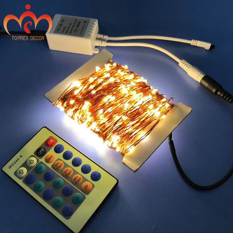 

30 м теплый белый диммер и 8 моделей мерцания с дистанционным управлением светодиодная медная гирлянда Рождественское украшение Свадебная с...
