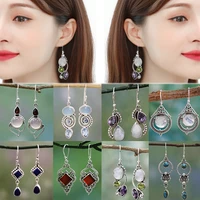 fashion earrings moonstone retro jewelry for women handmade earring gifts vintage hanging dangle female jewelry