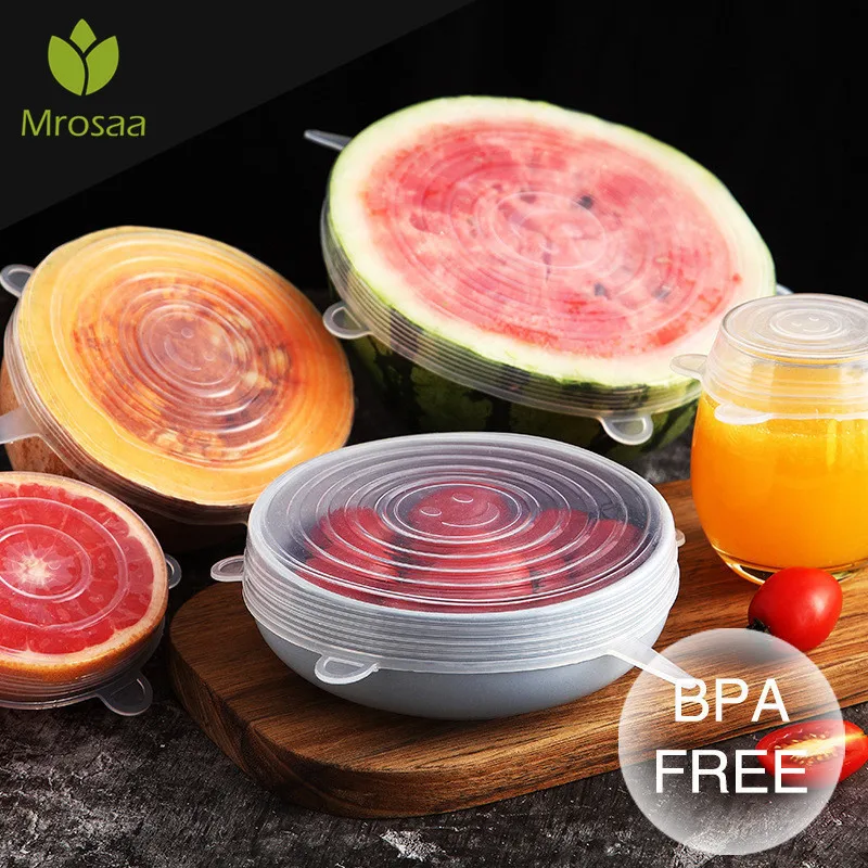 6 шт./компл. универсальные силиконовые крышки растягивающиеся для всасывания