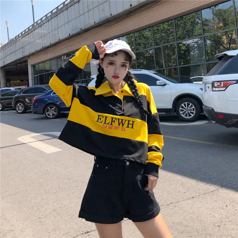 Женская Осенняя одежда ulzzang Harajuku в Корейском стиле футболки с буквенным принтом