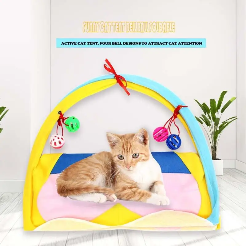 Кошка играть палатка Гамаки Кровать для сна складной котенок мат с шариками