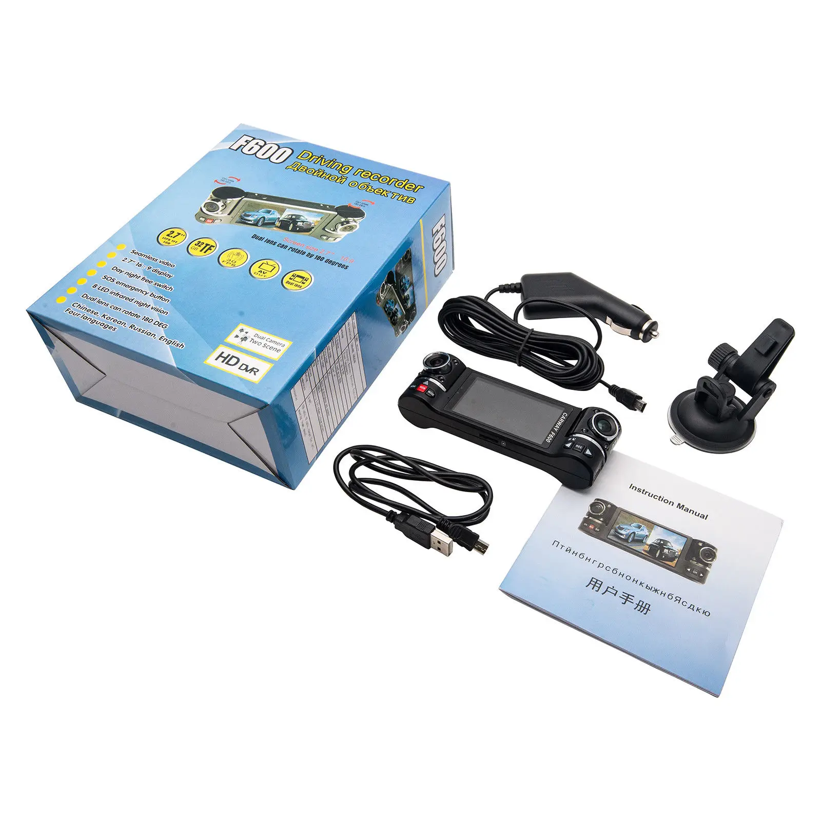 2 7 &quotF600 1080P Автомобильный видеорегистратор с двумя объективами камера DVR ИК