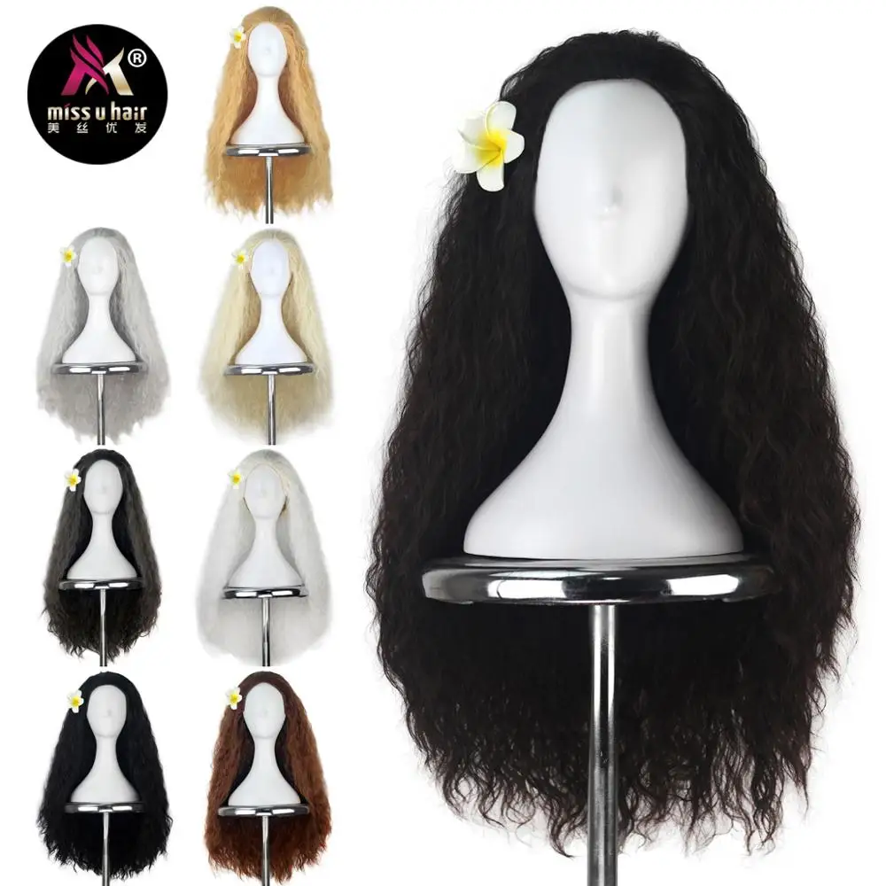 Женский длинный парик Miss U Hair, кудрявый, темно-коричневый, Моана, черные волосы, парик для косплея из фильма Хэллоуин, для девушек и взрослых с цветком
