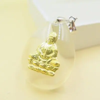 24K желтое золото и кристалл кулон идеальный Kwan yin Bless женский подарок Горячая