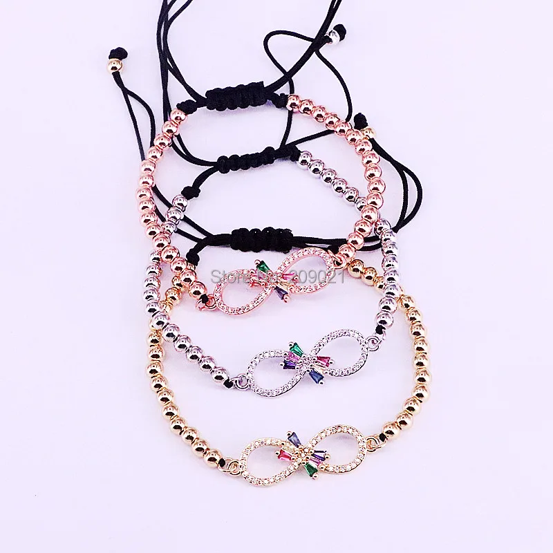 10Pcs Mix Color 4mm Brass Bead Strand Bracelets Pave Cz 8 Shape Macrame Braiding Rope Bracelet Jewelry | Украшения и аксессуары