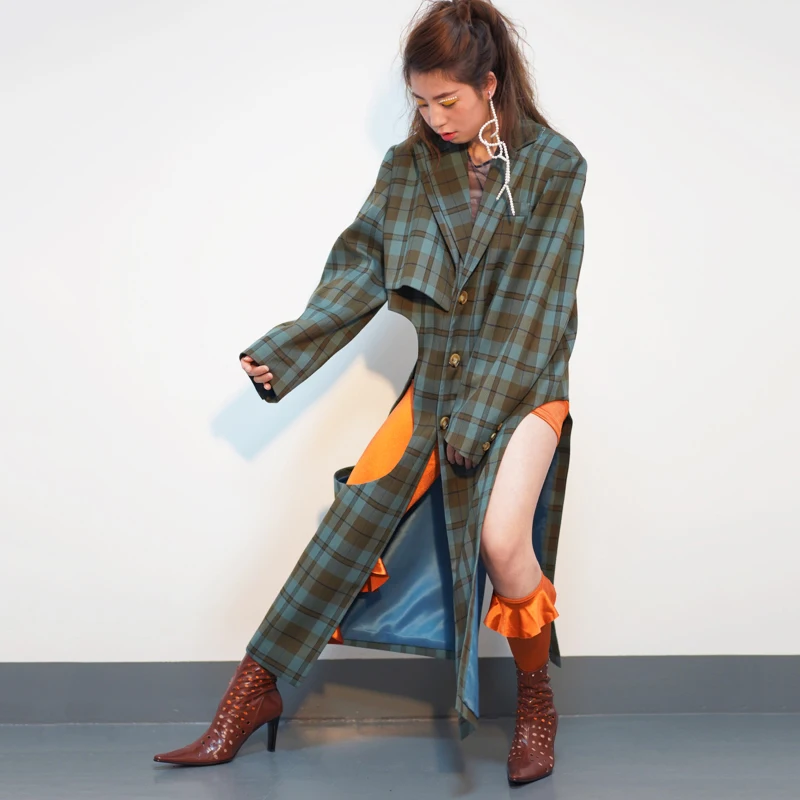 LANMREM асимметричное Двухслойное круглое открытое Свободное длинное пальто для