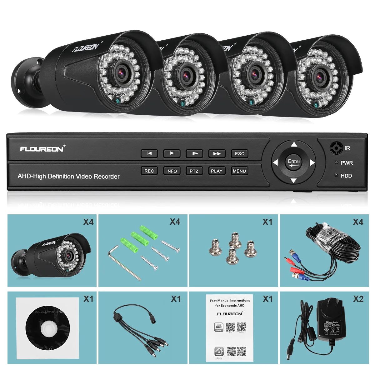 FLOUREON 8CH 1080P DVR CCTV система 4 шт 2.0MP камеры видеонаблюдения комплект обнаружения