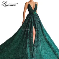 feather elegant green evening dresses middle east arabic dubai design long prom dress robe de soiree 2019 sexy party gowns